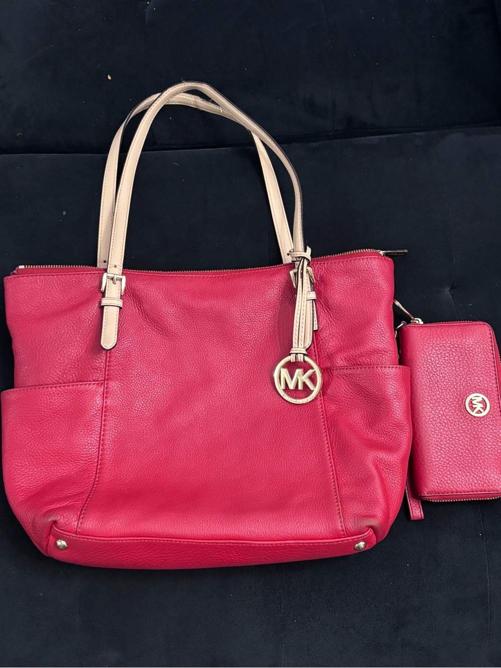Michael Kors Red Leather Tote with Matching Wallet
